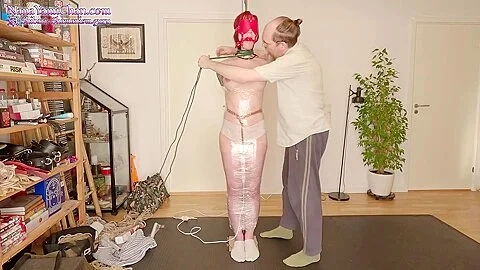 Girl Is Mummified In Plastic Wrap To Pole With Magic Wand